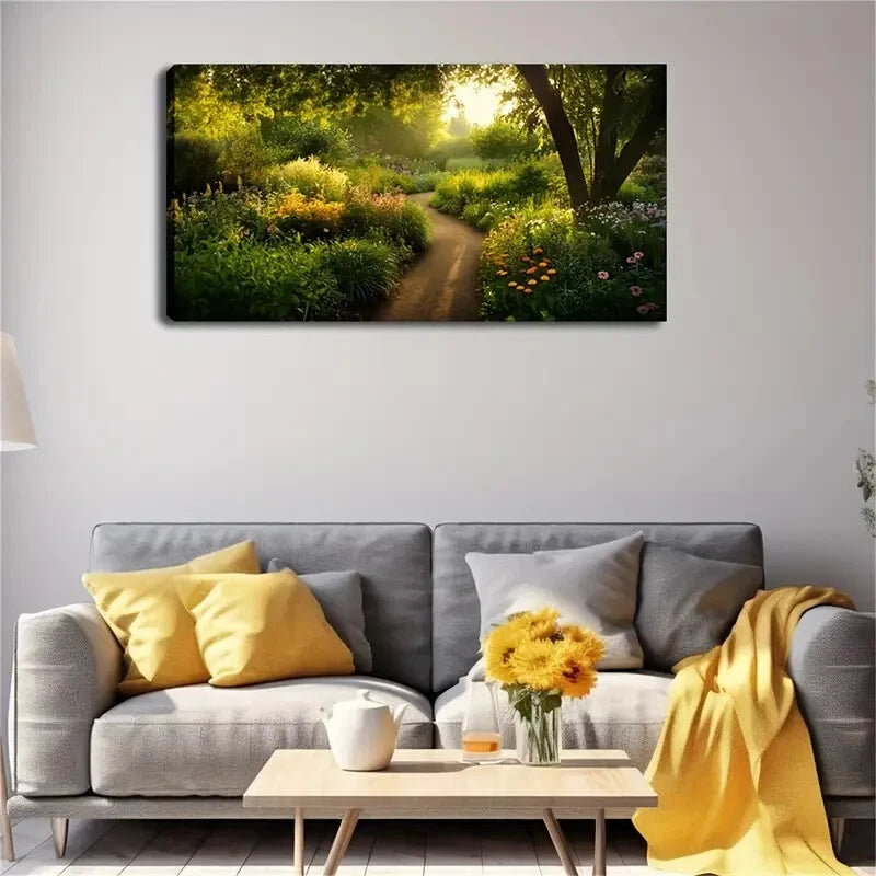 Tranquil Nature Scene Flowers Wall Art Canvas Office Home Room Framed 120x60cm - Bella Home Decor