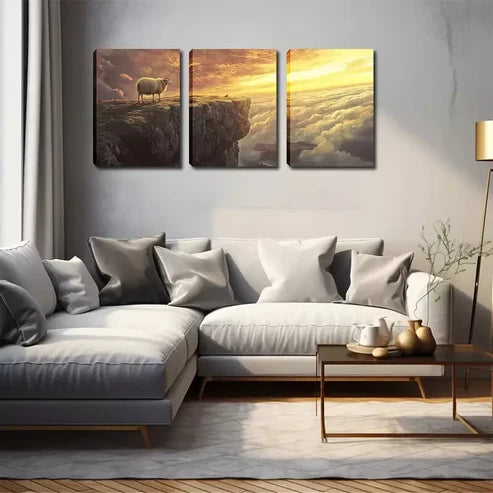 3pcs Sheep on Cliff Wall Art Set Wall Art Canvas Unframed - High Quality Print 100% Australian Made Wall Canvas