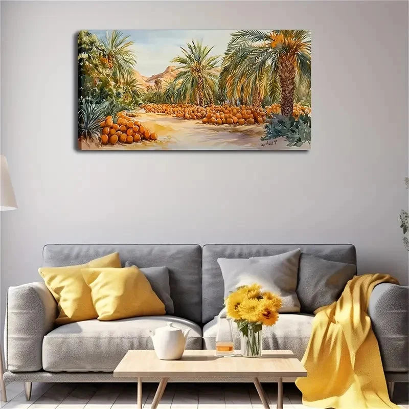 Tropical Palm Tree & Orange Wall Art Canvas Office Home Room Framed 120x60cm