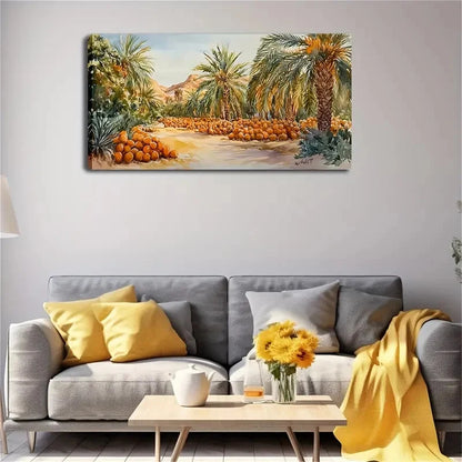 Tropical Palm Tree & Orange Wall Art Canvas Office Home Room Framed 120x60cm
