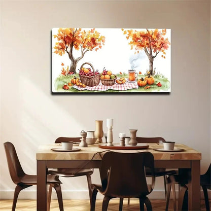 Autumn Fruit Trees Under Plaid Wall Art Canvas Office Home Room Framed 120x60cm