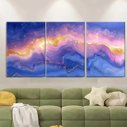 3pcs Pastel Pink Blue Purple with Golden HighlightsMetal Print Ready to Hang Art