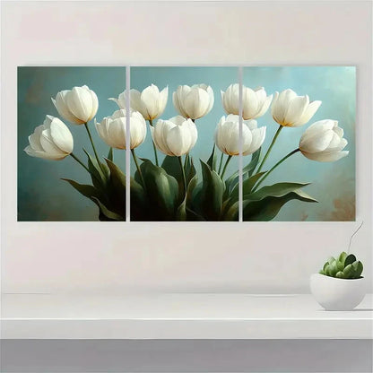 3pcs Tulips Oil Painting Flowers Artwork Floral Metal Print Ready to Hang Art - Bella Home Decor