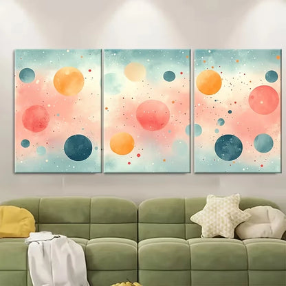 3pcs Abstract Polka Dots in Pastel Shades Metal Print Ready to Hang Art - Bella Home Decor