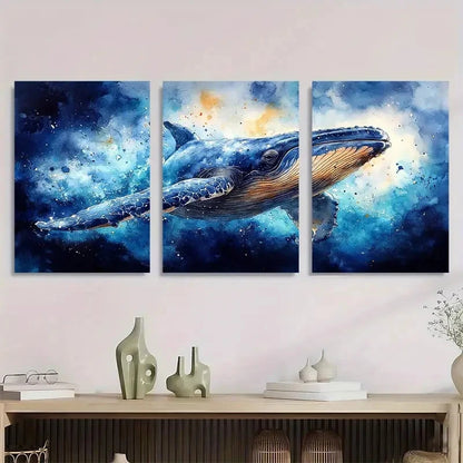 3pcs Painting Sea Animals Humpback Whale Metal Print Ready to Hang Art - Bella Home Decor