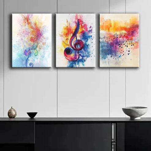 3pcs Colorful Abstract Musical Note Perfect Wall Art Set Canvas Unframed - High Quality Print 100% Australian Made Wall Canvas - Bella Home Decor