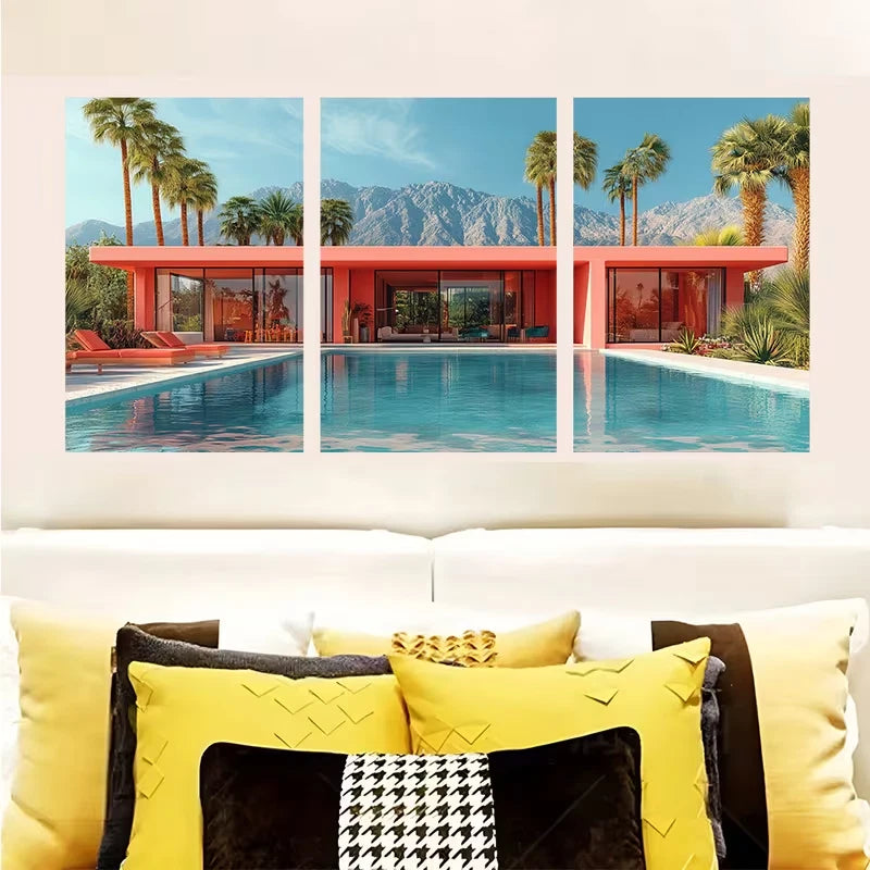 3pcs Cheetah by the Pool Metal Print Ready to Hang Art - Bella Home Decor