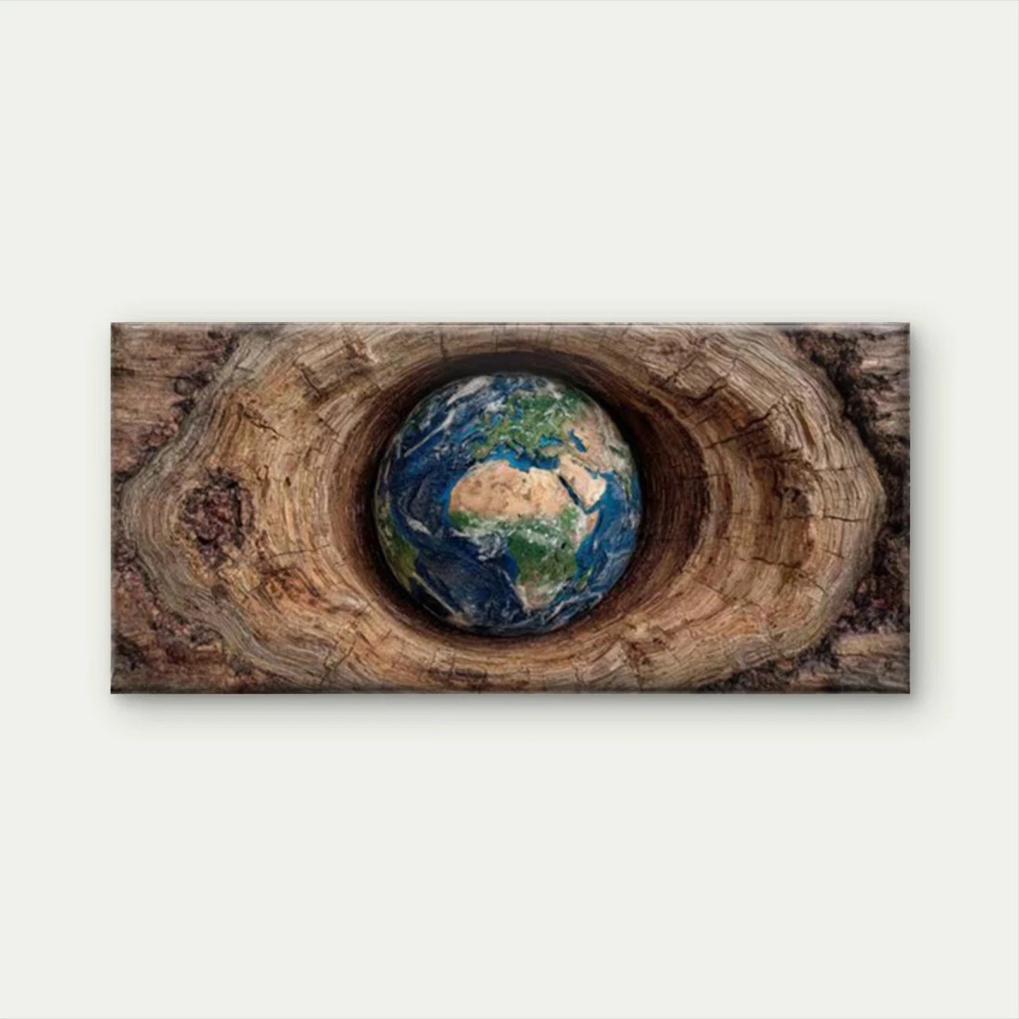 Earth in Tree Hollow Wall Art Canvas Office Home Room Framed 120x60cm