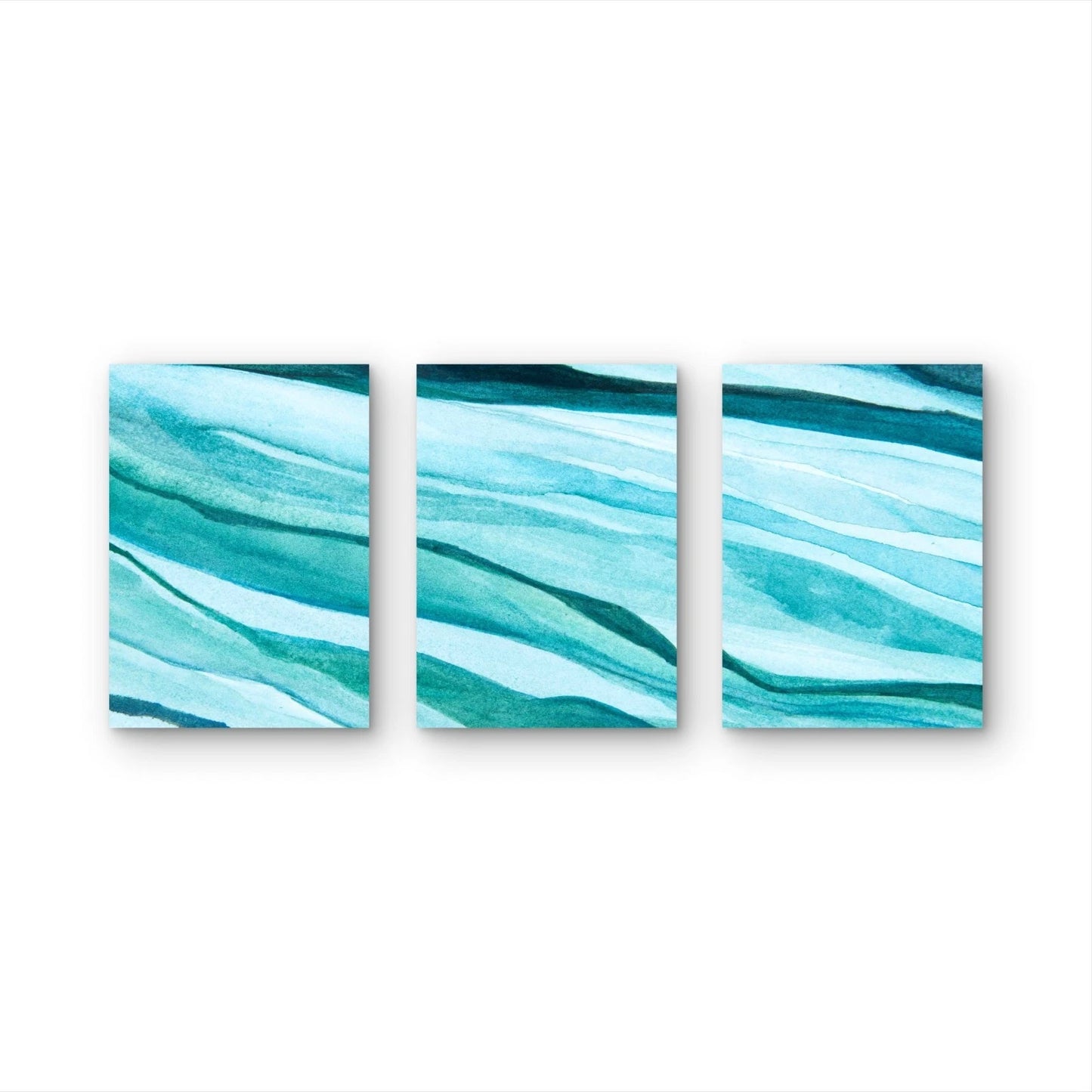 3pcs Blue Watercolor Abstract Style Metal Print Ready to Hang Art