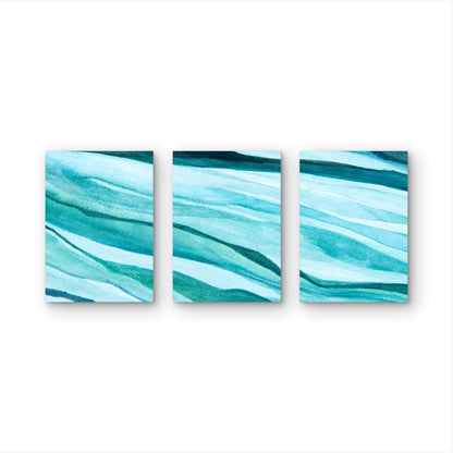 3pcs Blue Watercolor Abstract Style Metal Print Ready to Hang Art