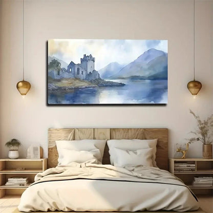 House By The Lake Watercolor Wall Art Canvas Office Home Room Framed 120x60cm