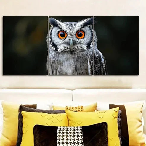 3pcs A Photo of an Owl with Orange Eyes Wall Art Set Canvas Unframed - High Quality Print 100% Australian Made Wall Canvas - Bella Home Decor