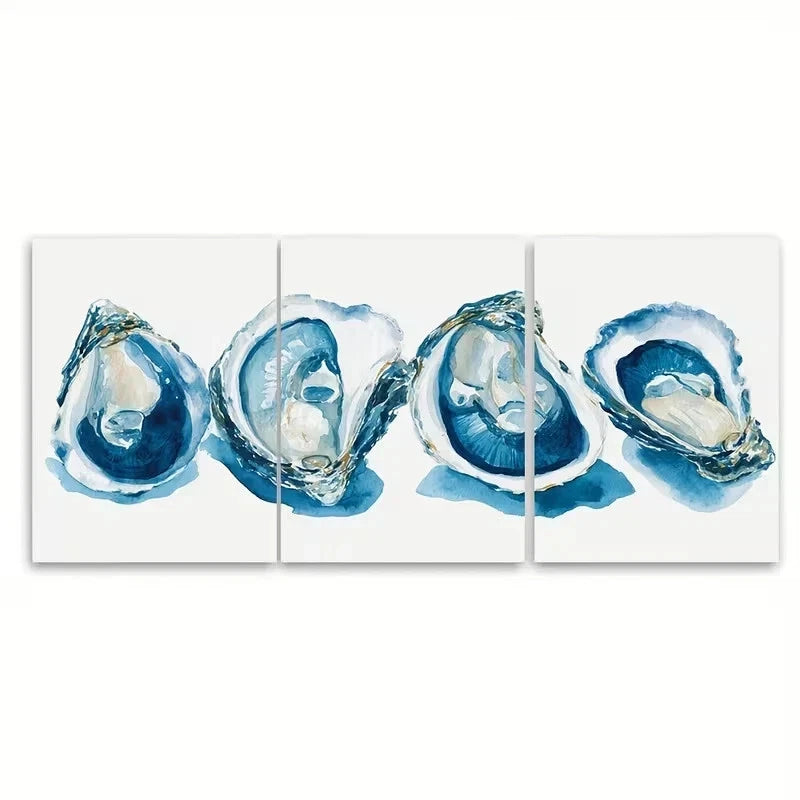 3pcs Coastal Oyster Watercolor Wall Art Set Canvas Framed 60x90cm – High Quality Print 100% Australian Made Wall Canvas Ready to Hang - Bella Home Decor