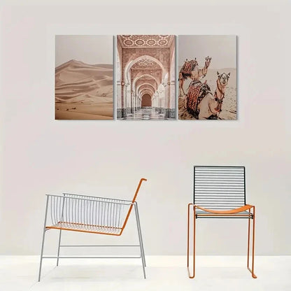 3pcs Architectural Archways & Camels Design Wall Art Set Canvas Framed 60x90cm - High Quality Print 100% Australian Made Wall Canvas Ready to Hang