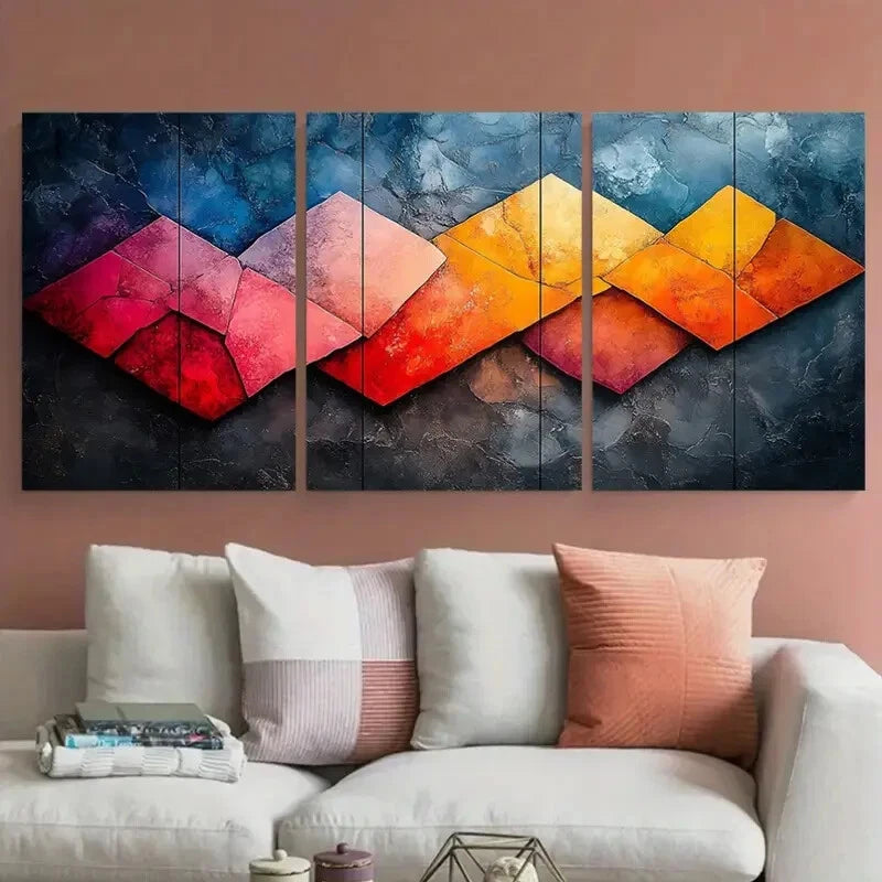 3pcs Marbled Geometric Modern Abstract Metal Print Ready to Hang Art - Bella Home Decor