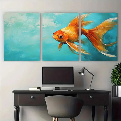 3pcs Goldfish with Blue Background Design Metal Print Ready to Hang Art - Bella Home Decor