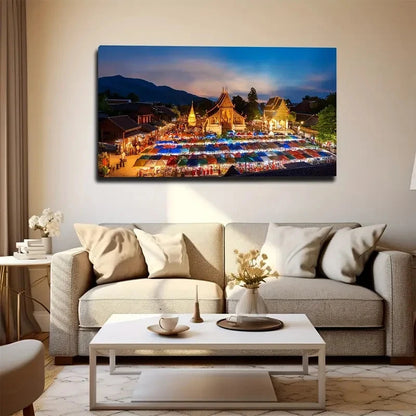 Southeast Asian Night Wall Art Canvas Office Home Room Framed 120x60cm