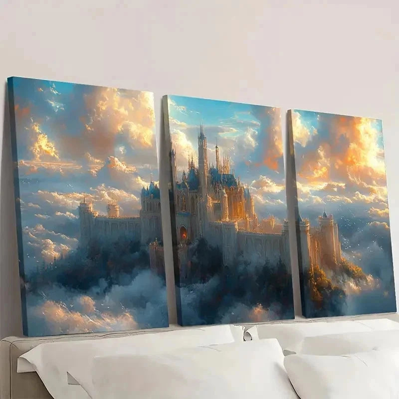 3pcs Sky Castle Mystical Realm T  Wall Art Set Canvas Framed 40x60cm - High Quality Print 100% Australian Made Wall Canvas Ready to Hang