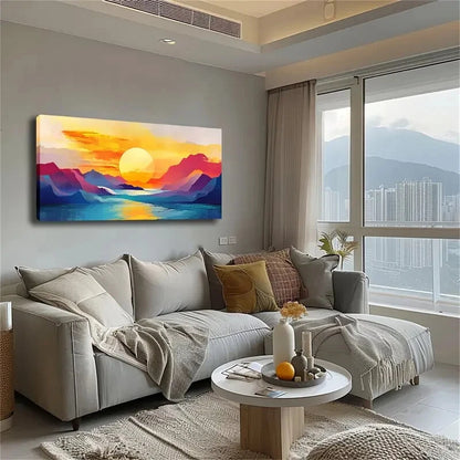 Vibrant Sunset Mountain Lands Wall Art Canvas Office Home Room Framed 120x60cm - Bella Home Decor