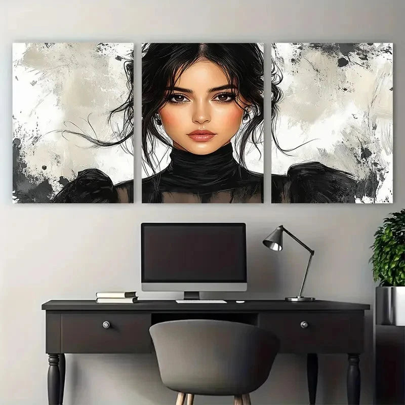 3pcs Elegant Black Pen Fashion Illustration Metal Print Ready to Hang Art - Bella Home Decor