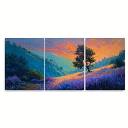 3pcs Sunrise Botanical Tree Creek Texture Metal Print Ready to Hang Art