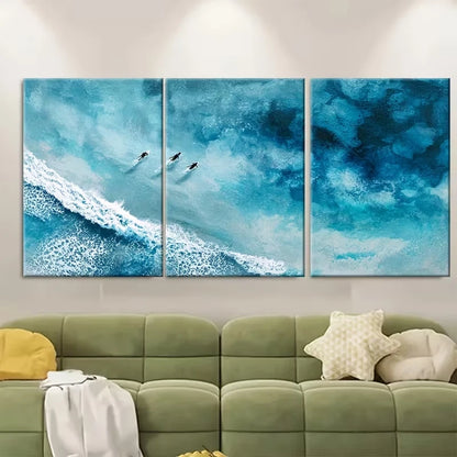 3pcs Scene with Swimmers in Blue Water Metal Print Ready to Hang Art - Bella Home Decor