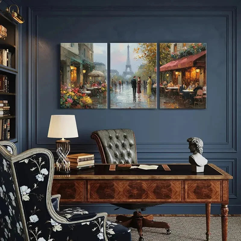 3pcs Parisian Street Scene Eiffel Tower Romantic Metal Print Ready to Hang Art - Bella Home Decor