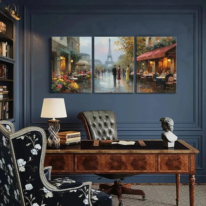 3pcs Parisian Street Scene Eiffel Tower Romantic Metal Print Ready to Hang Art - Bella Home Decor