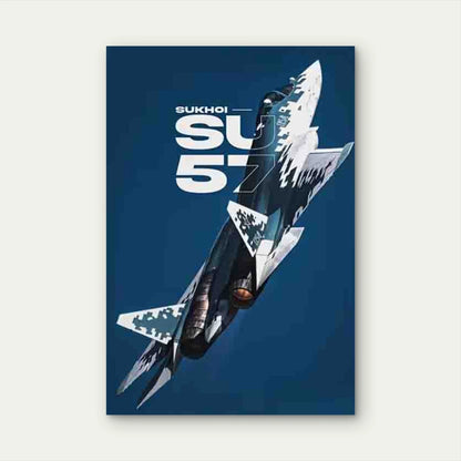 Vibrant Blue Fighter Jet in Sky Metal Print Ready to Hang