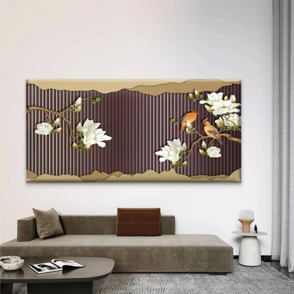 Magnolia Flowers & Birds Wall Art Canvas Office Home Room Framed 120x60cm