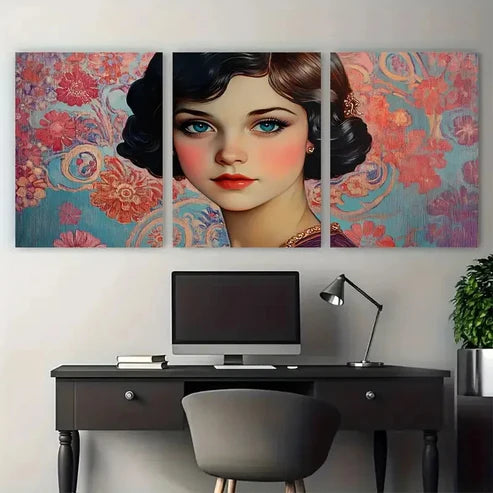 3pcs Glamorous Young Woman 1920s Design Wall Art Set Canvas Unframed - High Quality Print 100% Australian Made Wall Canvas - Bella Home Decor