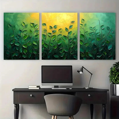 3pcs Green Abstract Plants Textured Illustration Metal Print Ready to Hang Art - Bella Home Decor