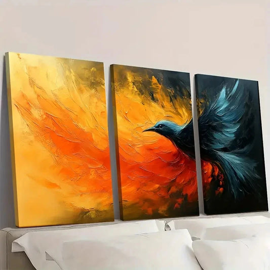 3pcs Abstract Wing Colorful Plume Art TWall Art Set Canvas Framed 40x60cm - High Quality Print 100% Australian Made Wall Canvas Ready to Hang
