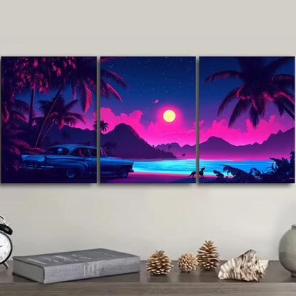 3pcs Miami Beach Metal Print Ready to Hang Art - Bella Home Decor