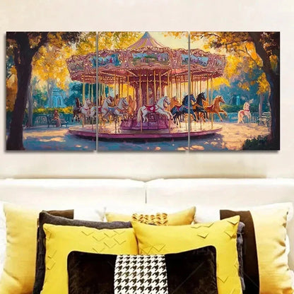 3pcs Pink Carousel Design Wall Art Set Canvas Framed 50x70cm - High Quality Print 100% Australian Made Wall Canvas Ready to Hang