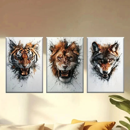 3pcs Angry Animal Portrait Tiger Lion Wolf Wall Art Set Canvas Framed 50x70cm - High Quality Print 100% Australian Made Wall Canvas Ready to Hang - Bella Home Decor