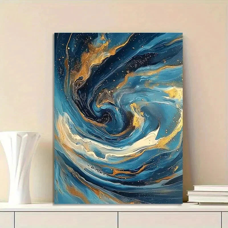 Beautiful Ocean Swirl, Swirling with Blue And Golden  40x60cm Metal Print Ready to Hang