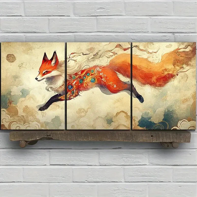 3pcs Beautiful Jumping Red Fox Metal Print Ready to Hang Art - Bella Home Decor