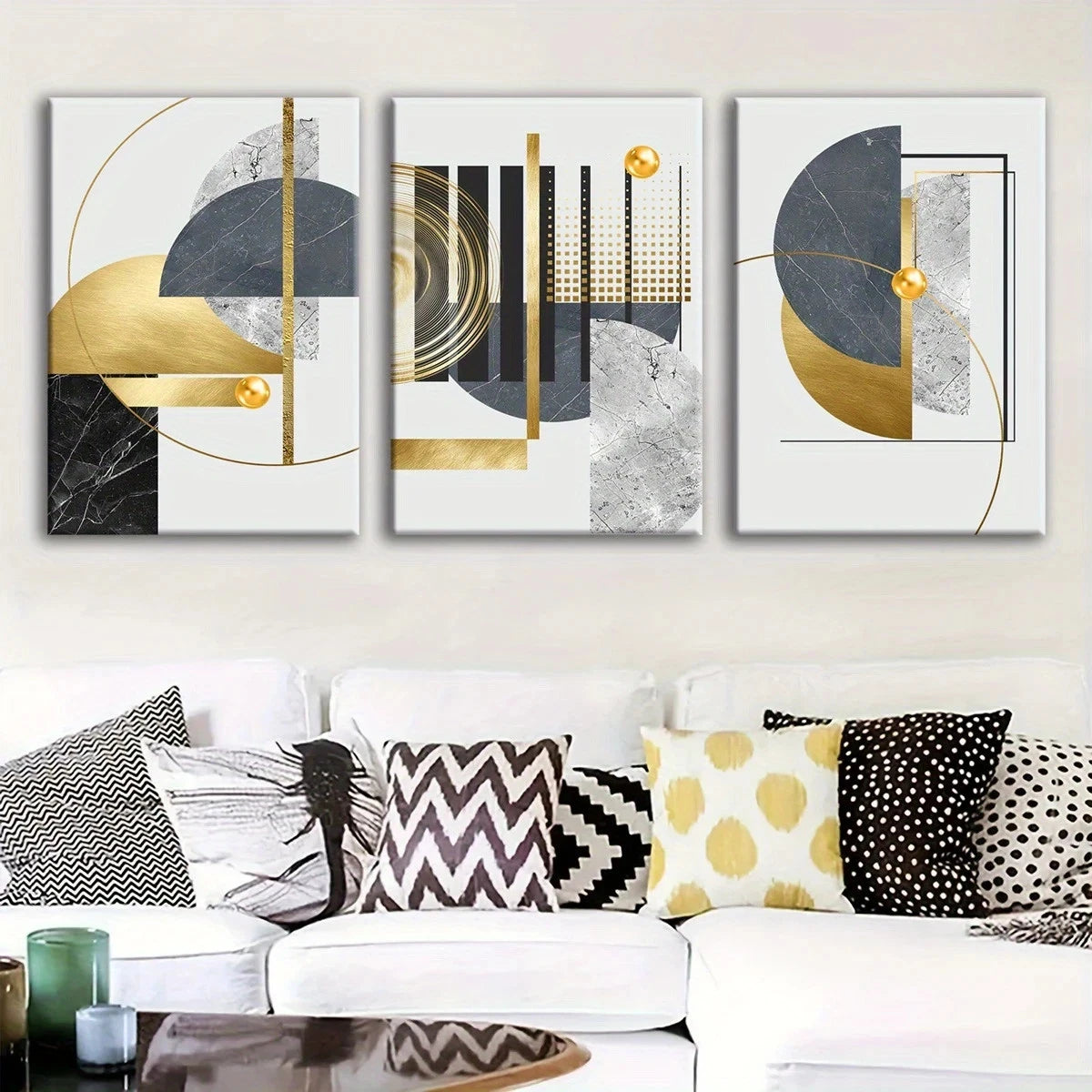 3pcs Abstract Fantasy Blue and Golden Metal Print Ready to Hang Art - Bella Home Decor