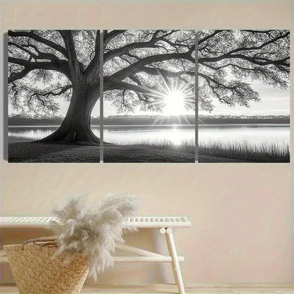 3pcs Sunrise Oak Tree Silhouette Wall Art Set Canvas Framed 40x60cm - High Quality Print 100% Australian Made Wall Canvas Ready to Hang