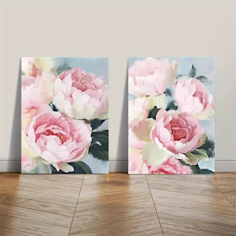 2pcs Decorative Painting, Pink Flowers, Soft Tones Canvas Framed 50x75cm - High Quality Print 100% Australian Made Wall Canvas Ready to Hang - Bella Home Decor