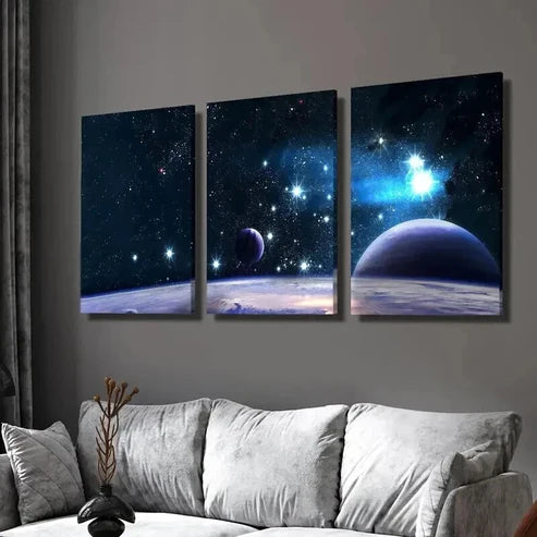 3pcs Space Galaxy Science Fiction Planets Wall Art Set Canvas Unframed - High Quality Print 100% Australian Made Wall Canvas