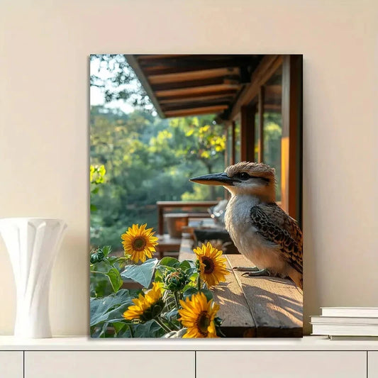 Kookaburra Bird Sitting on The Edge Painting Outdoor 40x60cm Metal Print Ready to Hang
