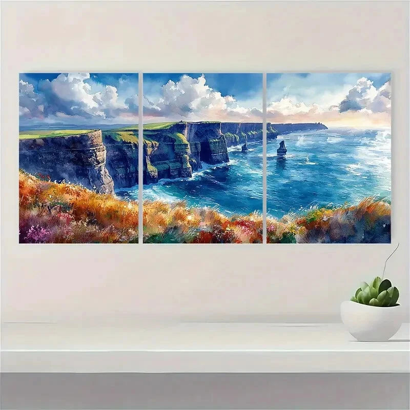 3pcs OBriens Tower Painting Ireland Watercolor Metal Print Ready to Hang Art - Bella Home Decor