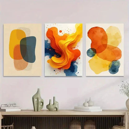 3pcs Modern Abstract Colorful Geometric Orange Wall Art Set Canvas Unframed - High Quality Print 100% Australian Made Wall Canvas