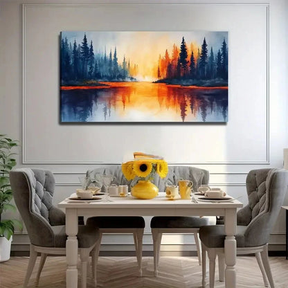 Sunset Pine Forest Suitable Wall Art Canvas Office Home Room Framed 120x60cm