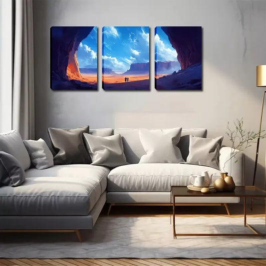 3pcs Small Human Under The Mountain, Attractive Wall Art Set Canvas Framed 40x60cm - High Quality Print 100% Australian Made Wall Canvas Ready to Hang