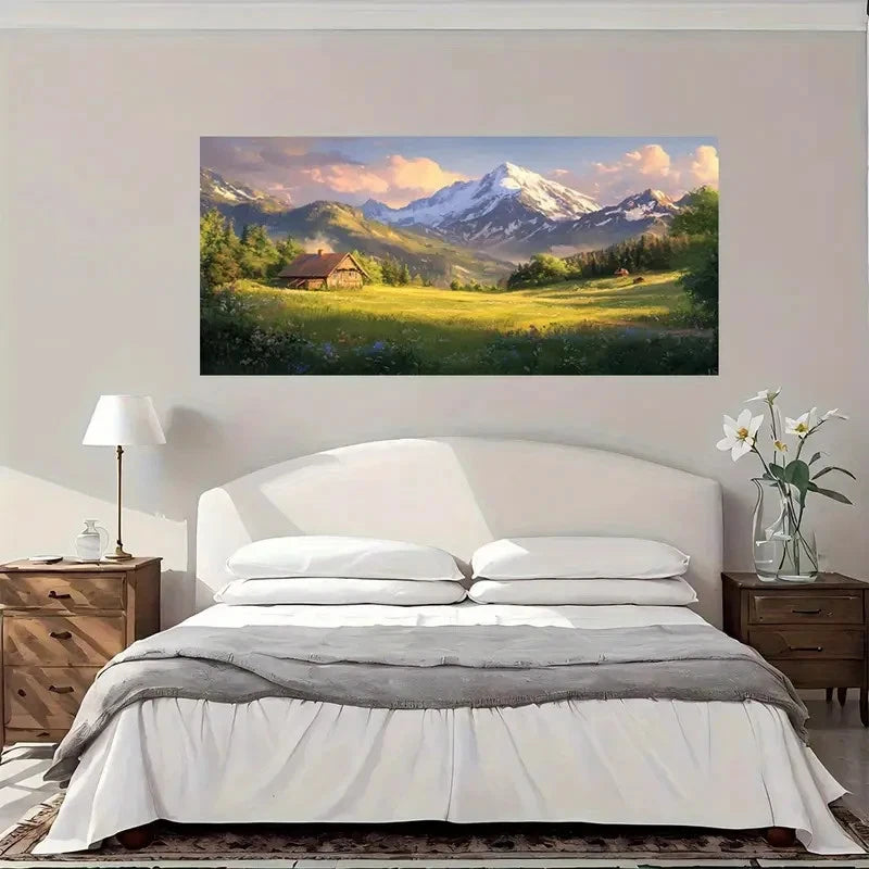 Mountain Cabin Serenity Wall Art Canvas Office Home Room Framed 120x60cm
