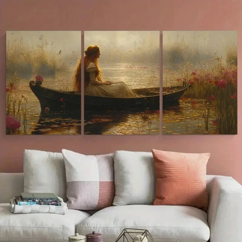 3pcs Lady of Shalott by John William Waterhouse Metal Print Ready to Hang Art