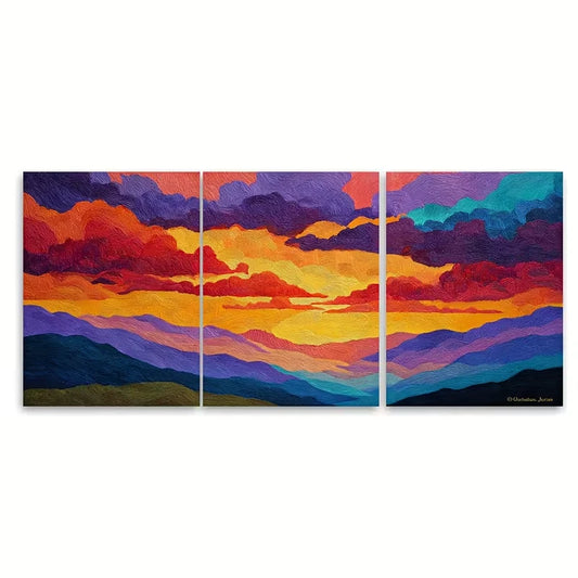 3pcs "Abstract Golden Sun" Oil Painting Metal Print Ready to Hang Art